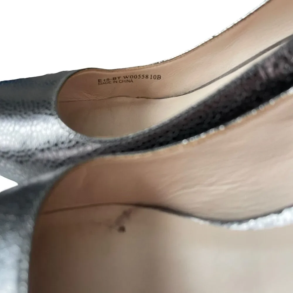 Cole Haan 10 B High Heels Metallic Pewter Silver Leather Almond Toe - Picture 7 of 12